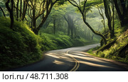 dappled curved road with points ai generated. Стоковое AI-изображение, AI-художник Vectorwin / Фотобанк Лори