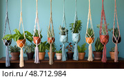 craftsmanship macrame plant hanger ai generated. Стоковое AI-изображение, AI-художник Vectorwin / Фотобанк Лори