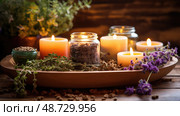 cles herbs and wooden background and aromatherapy ai generated. Стоковое AI-изображение, AI-художник Vectorwin / Фотобанк Лори