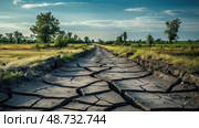 cracked broken road ai generated. Стоковое AI-изображение, AI-художник Vectorwin / Фотобанк Лори