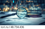 papers magnifying glass on documents ai generated. Стоковое AI-изображение, AI-художник Vectorwin / Фотобанк Лори