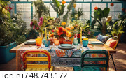 mismatched table design ai generated. Стоковое AI-изображение, AI-художник Vectorwin / Фотобанк Лори