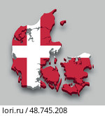 3d isometric Map of Denmark with national flag. Стоковая иллюстрация, иллюстратор Максим Гребешков / Фотобанк Лори