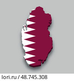 3d isometric Map of Qatar with national flag. Стоковая иллюстрация, иллюстратор Максим Гребешков / Фотобанк Лори
