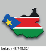 3d isometric Map of South Sudan with national flag. Стоковая иллюстрация, иллюстратор Максим Гребешков / Фотобанк Лори