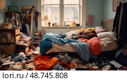 untidy messy house ai generated. Стоковое AI-изображение, AI-художник Vectorwin / Фотобанк Лори