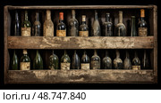 cobwebs vintage wine bottle ai generated. Стоковое AI-изображение, AI-художник Vectorwin / Фотобанк Лори
