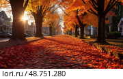 fall leaves on road ai generated. Стоковое AI-изображение, AI-художник Vectorwin / Фотобанк Лори