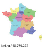 High quality colorful labeled map of France with borders. Стоковая иллюстрация, иллюстратор Максим Гребешков / Фотобанк Лори
