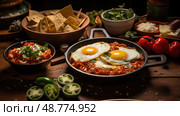 chilaquiles table of mexican food ai generated. Стоковое AI-изображение, AI-художник Vectorwin / Фотобанк Лори