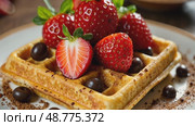 Square Belgian Waffle With raspberry, Food Photo For Restaurant. AI Generative. Стоковое AI-видео, аниматор Spirit River / Фотобанк Лори