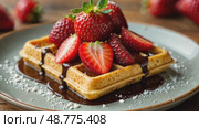 Square Belgian Waffle With raspberry, Food Photo For Restaurant. AI Generative. Стоковое AI-видео, аниматор Spirit River / Фотобанк Лори