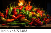 jalapeсos pepper on fire ai generated. Стоковое AI-изображение, AI-художник Vectorwin / Фотобанк Лори