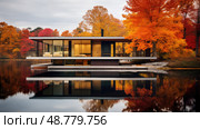 modern house in autumn ai generated. Стоковое AI-изображение, AI-художник Vectorwin / Фотобанк Лори