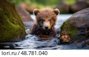 playful brown bear cub face ai generated. Стоковое AI-изображение, AI-художник Vectorwin / Фотобанк Лори