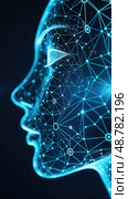 AI tech enhances businesses by processing data, improving decision-making, developing innovative products, automating processes, and boosting competitiveness. future technology. Стоковое AI-изображение, AI-художник Sergey Grishin / Фотобанк Лори
