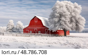 frosted barn in winter ai generated. Стоковое AI-изображение, AI-художник Vectorwin / Фотобанк Лори