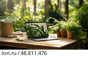 setup laptop plant ai generated. Стоковое AI-изображение, AI-художник Vectorwin / Фотобанк Лори
