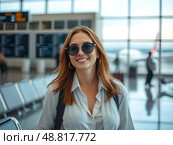 Девушка в аэропорту. Стоковое AI-изображение, AI-художник Boostport / Фотобанк Лори