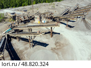Crushing and screening plant for processing and sorting crushed stone, sand and gravel. View from above. Стоковое фото, фотограф Евгений Ткачёв / Фотобанк Лори