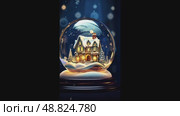 Magical glass ball with tiny modern cozy winter house inside on dark background. Snow globe, illustration. Insurance, moving, mortgage, rent and purchase real estate. AI generated. Стоковое AI-видео, аниматор Ольга Симонова / Фотобанк Лори