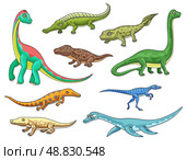 Dinosaur or dino monster, reptile animal icons. Стоковая иллюстрация, иллюстратор Александрина / Фотобанк Лори