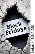 Black Fridays Sale Announcement With Cracked Wall Background Showcasing Excitement and Urgency. Стоковое AI-изображение, AI-художник Юлия Гапеенко / Фотобанк Лори