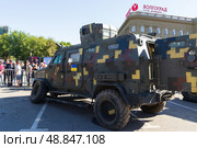 Трофейная военная техника Украины, бронеавтомобиль «Козак 2м1» на выставке, Площадь Павших Борцов, Волгоград, Россия. Редакционное фото, фотограф Андрей Цыганков / Фотобанк Лори