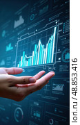 Business finance data analytics graph. Advisor using KPI Dashboard on virtual screen. Financial management technology. Стоковое AI-изображение, AI-художник Sergey Grishin / Фотобанк Лори