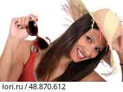 brunette with sunglasses, Стоковое фото, агентство Ingram Publishing / Фотобанк Лори