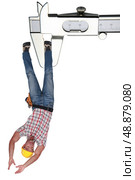 Montage of a worker stuck in a callipers. Стоковое фото, агентство Ingram Publishing / Фотобанк Лори