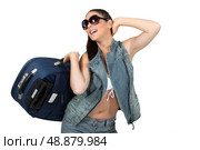 Woman in sunglasses with a suitcase. Стоковое фото, агентство Ingram Publishing / Фотобанк Лори