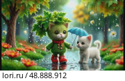 Котята с зонтиком. Стоковое AI-видео, аниматор Антонина Тарасова / Фотобанк Лори