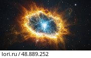 Stunning celestial display of a star's death in vibrant colors captured in deep space. Стоковое AI-изображение, AI-художник Михаил Коханчиков / Фотобанк Лори