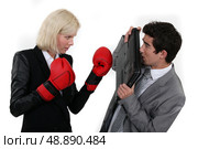 Woman with boxing gloves. Стоковое фото, агентство Ingram Publishing / Фотобанк Лори