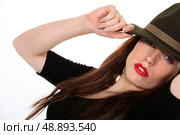Mysterious woman wearing a Fedora hat. Стоковое фото, агентство Ingram Publishing / Фотобанк Лори
