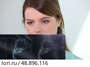 Nurse looking at X-ray. Стоковое фото, агентство Ingram Publishing / Фотобанк Лори