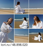 a woman in bathrobe on the beach. Стоковое фото, агентство Ingram Publishing / Фотобанк Лори