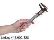 Man holding vernier calipers. Стоковое фото, агентство Ingram Publishing / Фотобанк Лори