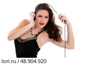 sexy woman with headset grimacing. Стоковое фото, агентство Ingram Publishing / Фотобанк Лори