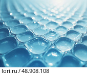 Light filters through the undulating layers of corrugated glass, casting tranquil blue reflections on the surface. A moment of calm and artistry captured in a beautiful morning glow Generative AI. Стоковое AI-изображение, AI-художник Юлия Петровская / Фотобанк Лори