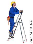 Worker on a stepladder. Стоковое фото, агентство Ingram Publishing / Фотобанк Лори