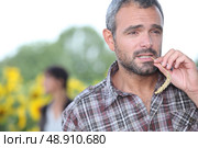 Farmer chewing a piece of grass. Стоковое фото, агентство Ingram Publishing / Фотобанк Лори