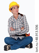 Annoyed construction worker. Стоковое фото, агентство Ingram Publishing / Фотобанк Лори