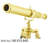 golden telescope on tripod isolated on white background. Стоковое фото, агентство Ingram Publishing / Фотобанк Лори