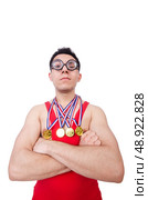 Funny wrestler with winners gold medal. Стоковое фото, агентство Ingram Publishing / Фотобанк Лори