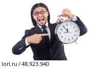 Businessman with clock isolated on white. Стоковое фото, агентство Ingram Publishing / Фотобанк Лори