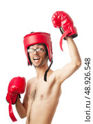 Funny boxer isolated on white. Стоковое фото, агентство Ingram Publishing / Фотобанк Лори