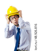 Construction safety concept with builder. Стоковое фото, агентство Ingram Publishing / Фотобанк Лори