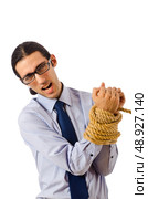 Young businessman tied with rope. Стоковое фото, агентство Ingram Publishing / Фотобанк Лори